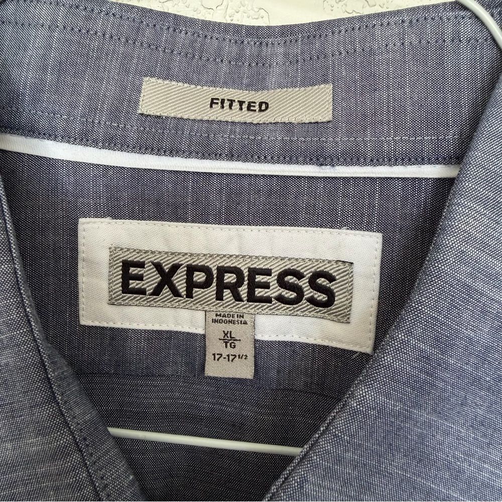 Express Fitted Button Down Shirt Men’s XL Gray Long Sleeve Cotton Casual Shirt - Picture 4 of 10